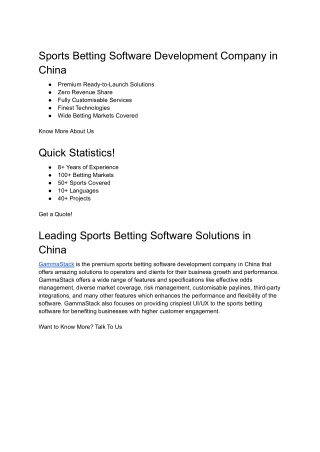 Sports Betting Software Development company in China | GammaStack