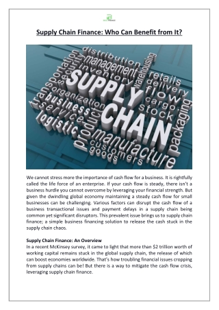 Supply Chain Finance: Who Can Benefit from It?