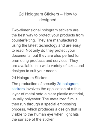 2d Hologram Stickers – How to designed