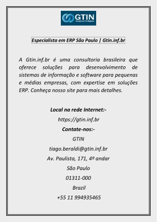 Especialista em ERP São Paulo  Gtin.inf.br