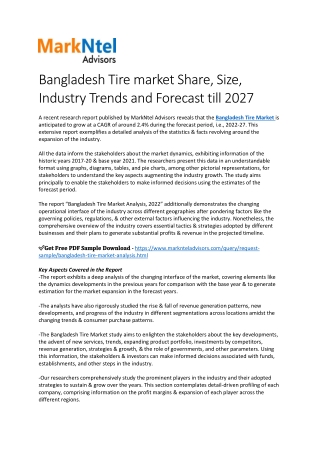 Bangladesh Tire market Share, Size,  Industry Trends and Forecast till 2027