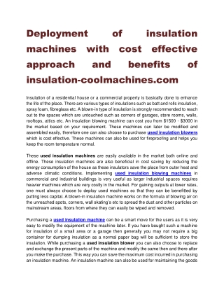 Deployment of insulation machines with cost effective approach and benefits of insulation-coolmachines.com