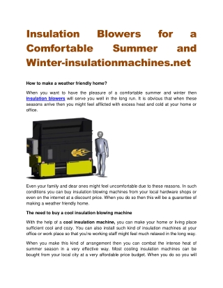 Insulation Blowers for a Comfortable Summer and Winter insulationmachines.net