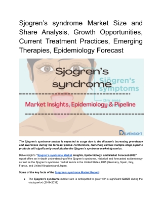 Sjogren’s syndrome Market Insights and Market Forecast