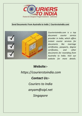 Send Documents From Australia to India  Courierstoindia