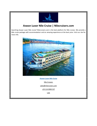 Aswan Luxor Nile Cruise | Nilecruisers.com