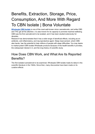 Benefits, Extraction, Storage, And More With Regard To CBN I Bona Voluntate