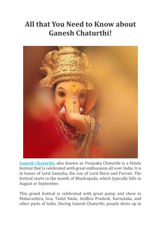 All that You Need to Know about Ganesh Chaturthi!