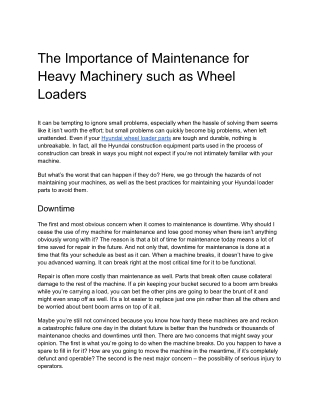 The Importance of Maintenance for Heavy Machinery such as Wheel Loaders