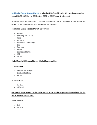 Residential Energy Storage Market