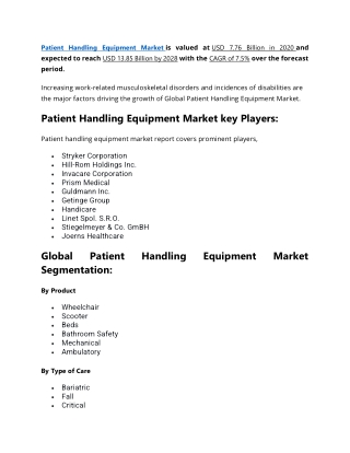 Patient Handling Equipment Market