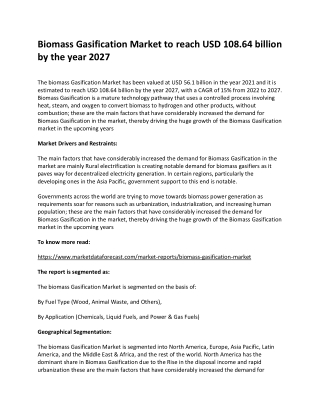 Biomass Gasification Market