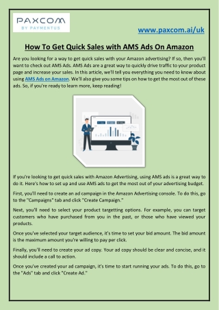 How To Get Quick Sales With AMS Ads On Amazon