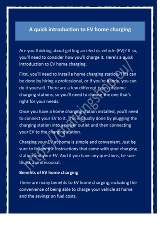 A quick introduction to EV home charging