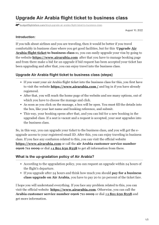 Upgrade Air Arabia flight ticket to business class