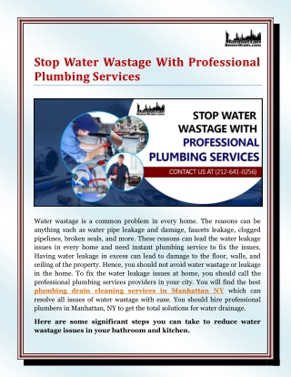 Stop Water Wastage With Professional Plumbing Services