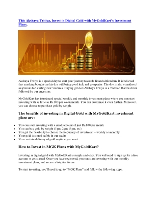 This Akshaya Tritiya, Invest in Digital Gold with MyGoldKart’s Investment Plans