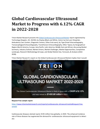 Global Cardiovascular Ultrasound Market to Progress with 6.12% CAGR in 2022-2028