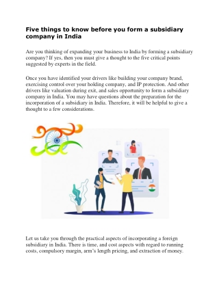 Five things to know before you form a subsidiary company in India