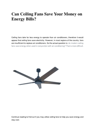 Can Ceiling Fans Save Your Money on Energy Bills?