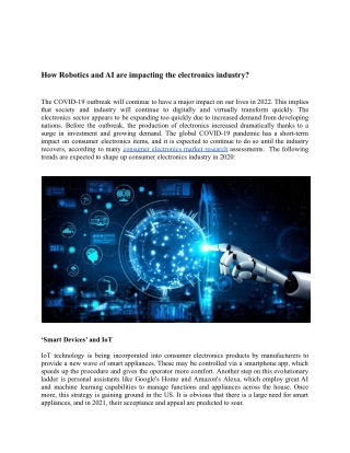 How Robotics and AI are impacting the electronics industry.