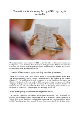Ten criteria for choosing the right SEO agency in Australia