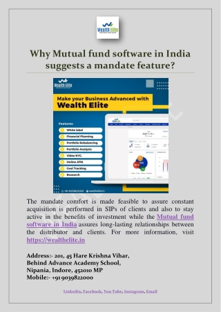 Why Mutual fund software in India suggests a mandate feature