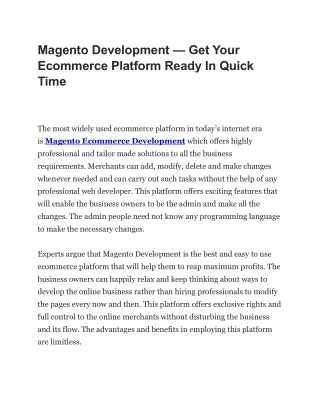 Magento Development — Get Your Ecommerce Platform Ready In Quick Time