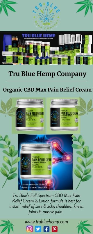 Organic CBD Max Pain Relief Cream - Tru Blue Hemp Company
