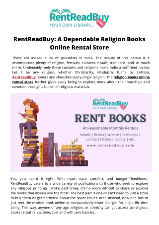 RentReadBuy: A Dependable Religion Books Online Rental Store