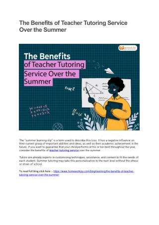 The Benefits of Teacher Tutoring Service Over the Summer
