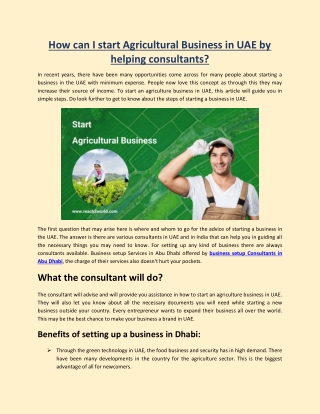 How can I Start Agricultural Business in UAE by helping consultants?