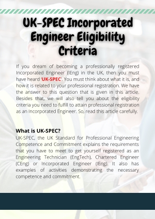 UK-SPEC Incorporated Engineer Eligibility Criteria