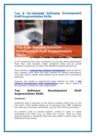 Top 5 On-demand Software Development Staff Augmentation Skills