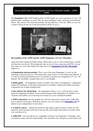 All you need to know about Snapmaker 2.0 3-in-1 3D printer bundles - A350T  A250T