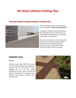 All about Johnson Parking Tiles