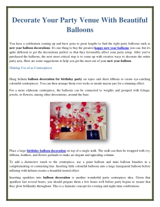 Decorate Your Party Venue With Beautiful Balloons