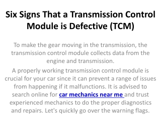 Six Signs That a Transmission Control Module is Defective (TCM)