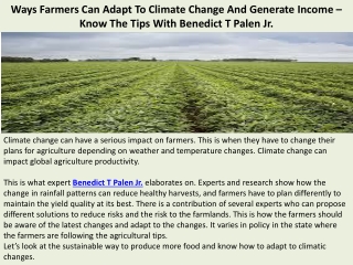 Ways Farmers Can Adapt To Climate Change And Generate Income – Know The Tips Wit