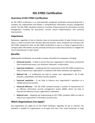 ISO 27001 Certification