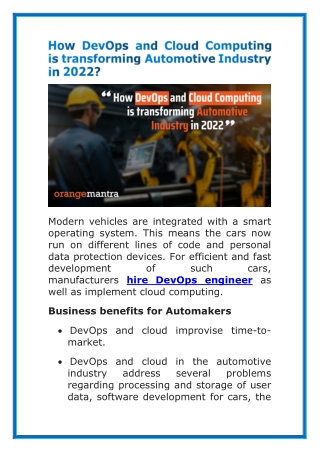 How DevOps and Cloud Computing is transforming Automotive Industry in 2022