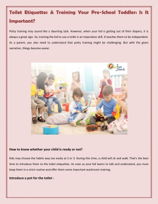 Toilet Etiquettes & Training Your Pre-School Toddler Is It Important