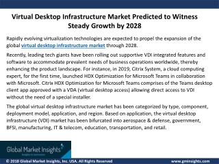 Virtual Desktop Infrastructure Market Predicted to Witness Steady Growth by 2028