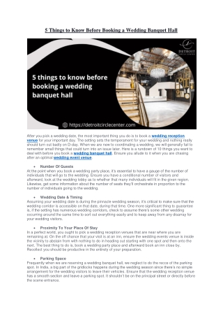5 things know before booking a wedding banquet hall