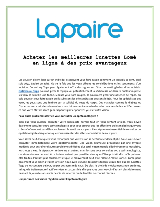 Achetez les meilleures lunettes Lomé en ligne à des prix avantageux