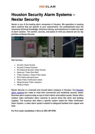 Houston Security Alarm Systems – Nexlar Security