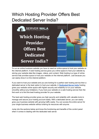 Which Hosting Provider Offers Best Dedicated Server India_