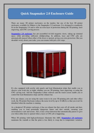 Quick Snapmaker 2.0 Enclosure Guide