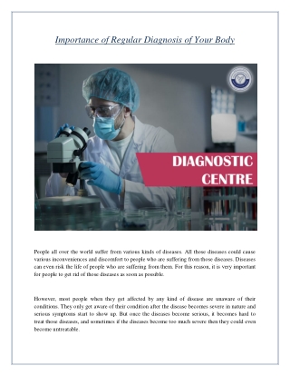 Importance of Regular Diagnosis of Your Body