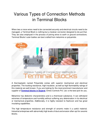Various Types of Connection Methods in Terminal Blocks